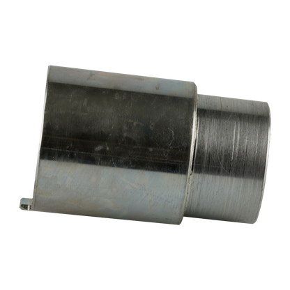 
This image shows a cylindrical metal adapter sleeve with a smooth, reflective surface. The sleeve appears to have a notch or groove near one end, possibly for fitting or securing into a hoist or lifting system. The adapter is likely used in conjunction with other components to provide a stable connection, and its clean design indicates precision manufacturing for hoist systems.