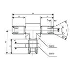2D Drawing of the 615006003 Hydraulic Fitting T Piece, with diameters and measurements