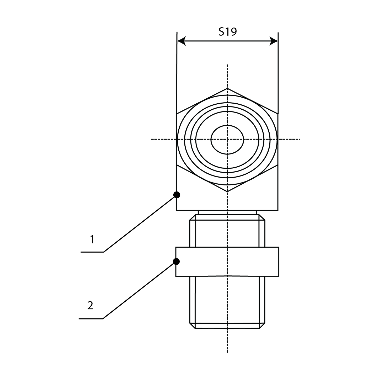 2D side view Drawing of the 615006003 Hydraulic Fitting T Piece