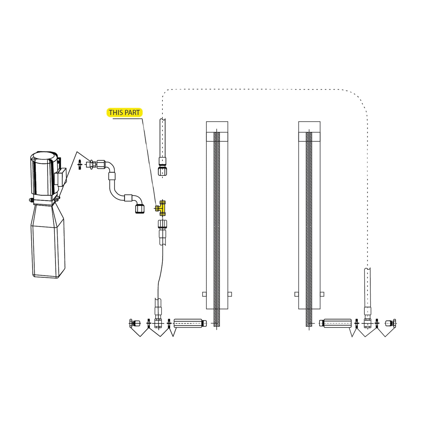 2D Drawing of the 615006003 Hydraulic Fitting T Piece, showing where the part is located for suitable models
EE-C9
EE-C10
EE-62C.42.T.LPA
EE-6215EKZ
EE-C10H
Every EAE over head 2 post hoist 