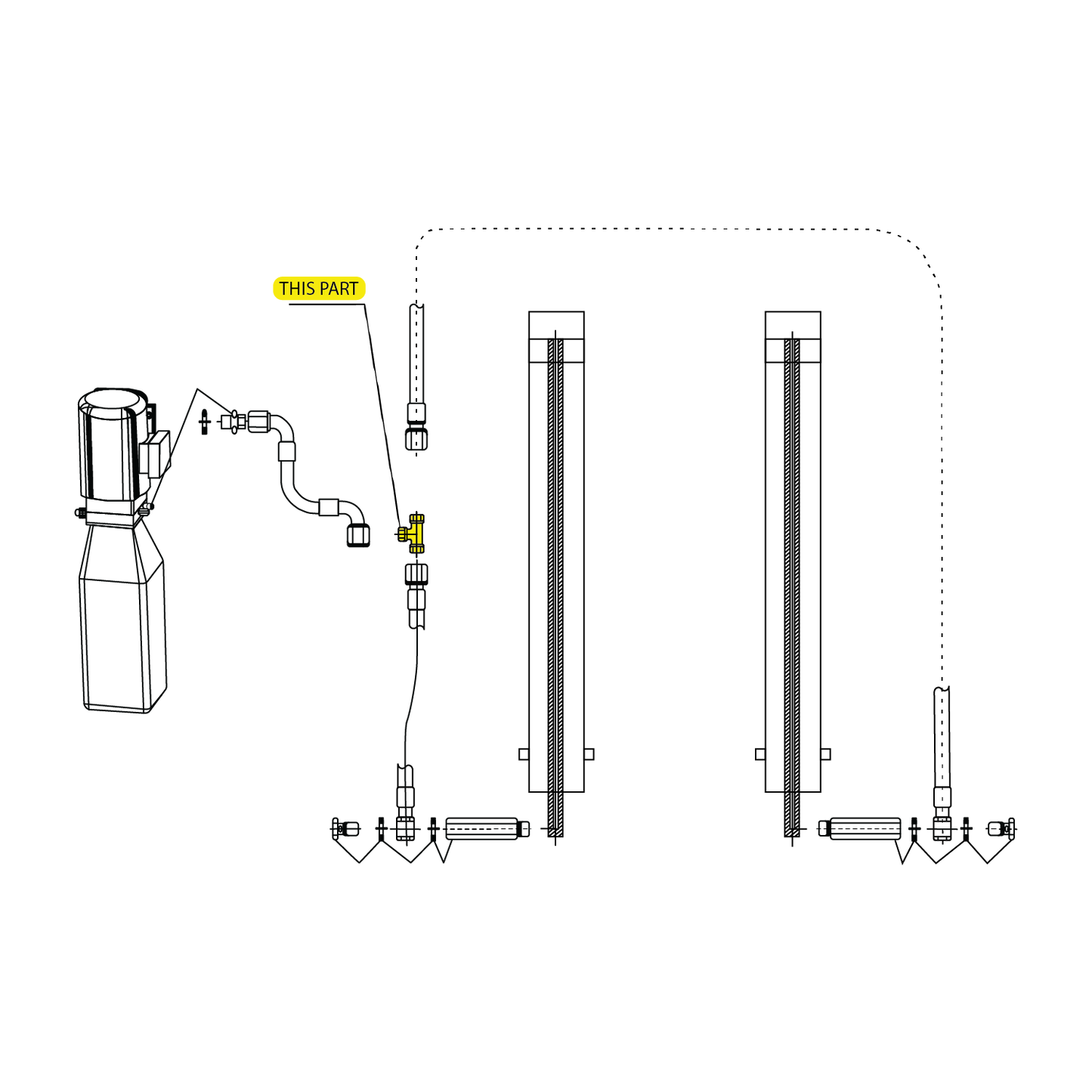 2D Drawing of the 615006003 Hydraulic Fitting T Piece, showing where the part is located for suitable models
EE-C9
EE-C10
EE-62C.42.T.LPA
EE-6215EKZ
EE-C10H
Every EAE over head 2 post hoist 
