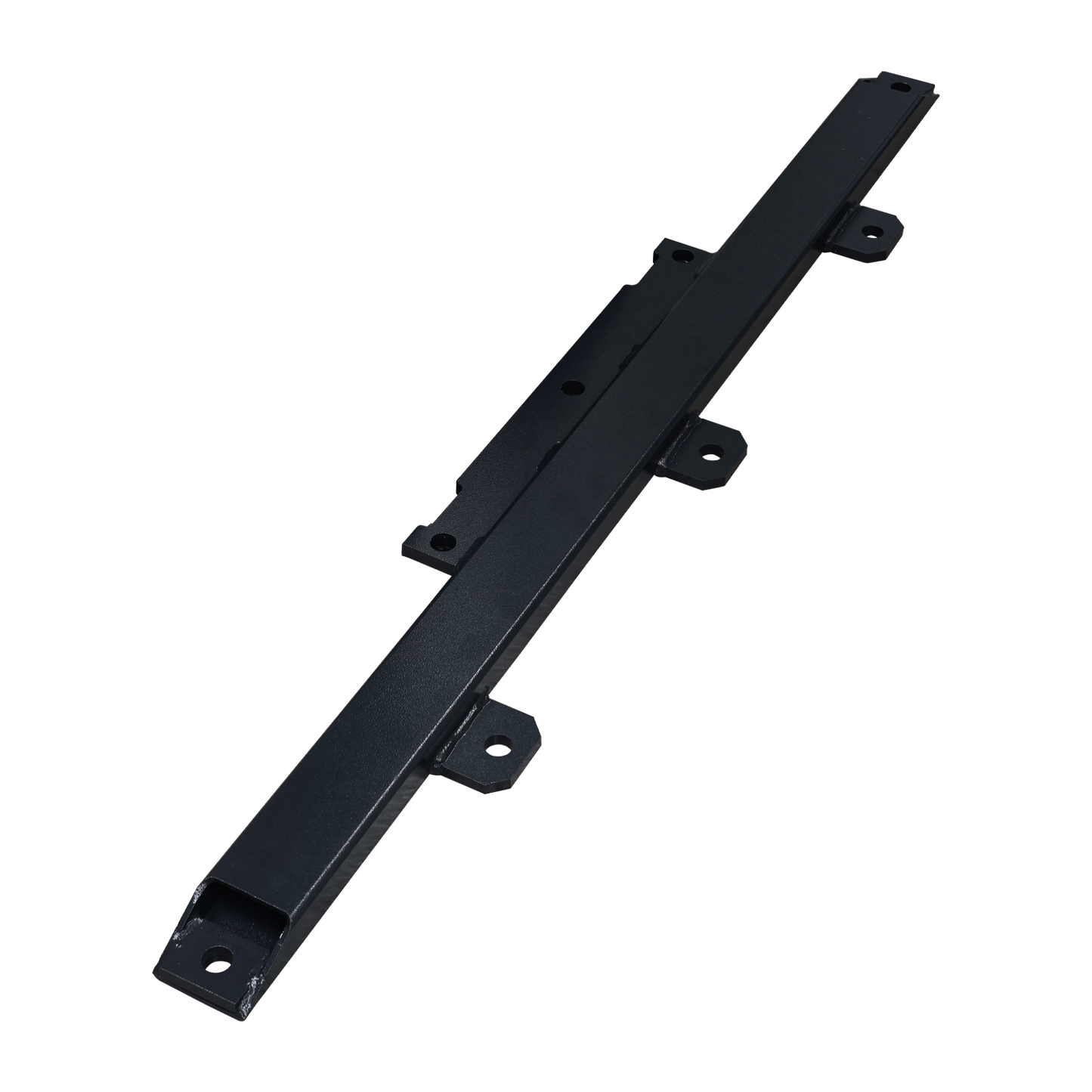 A close-up view of a column support kit, consisting of a sturdy, matte-black horizontal beam with pre-drilled holes for mounting. - EAE Column Support Kit