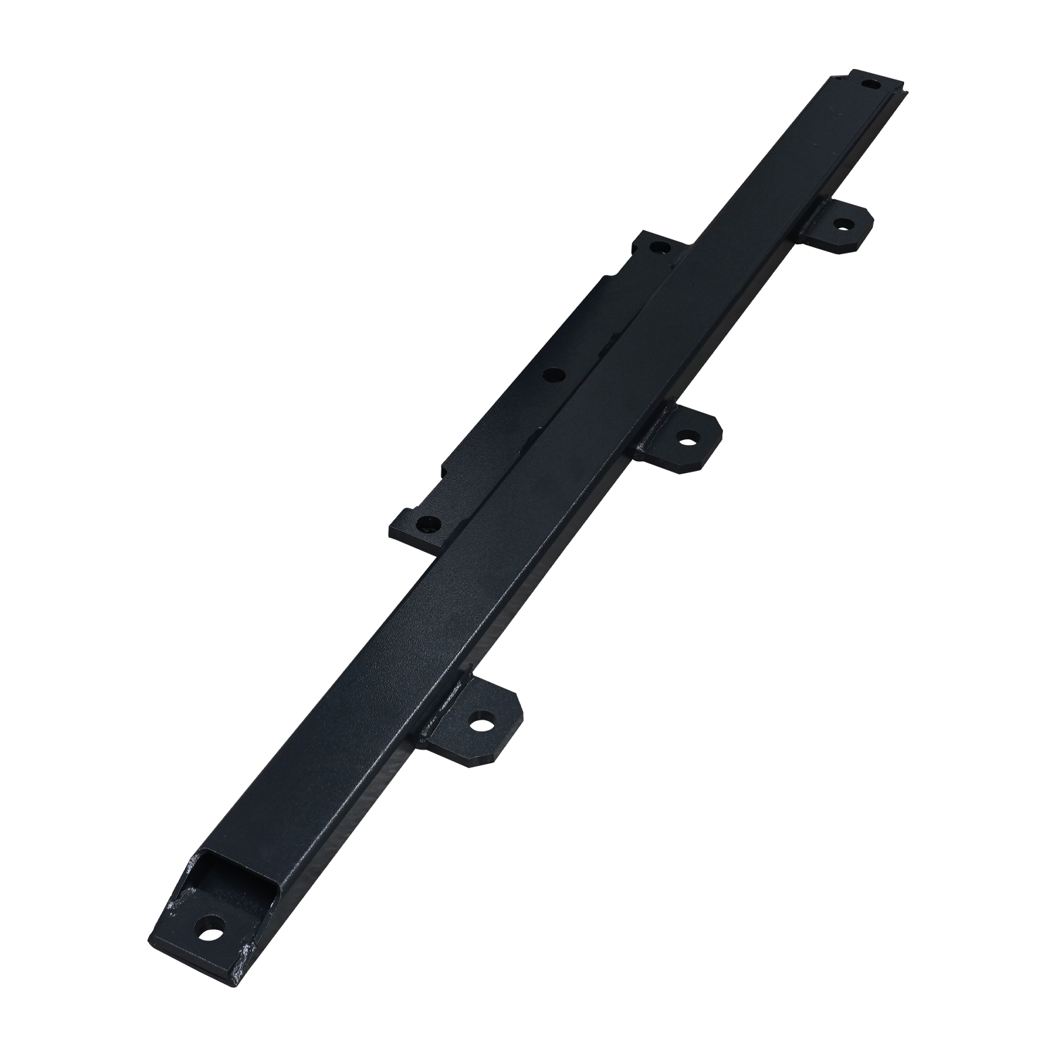 A close-up view of a column support kit, consisting of a sturdy, matte-black horizontal beam with pre-drilled holes for mounting. - EAE Column Support Kit