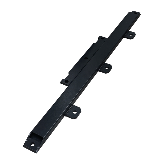 A close-up view of a column support kit, consisting of a sturdy, matte-black horizontal beam with pre-drilled holes for mounting. - EAE Column Support Kit