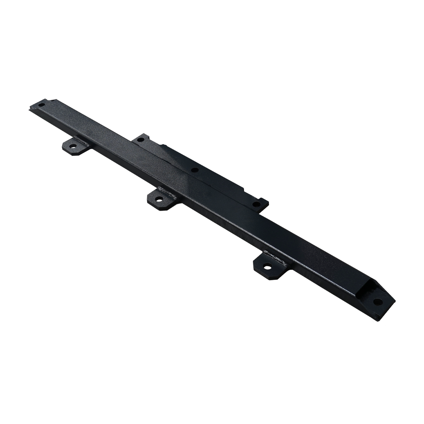 Isolated view of a black column support kit, featuring a long, straight metal bar with multiple mounting holes, designed for structural stability in assembly. - EAE Column Support Kit