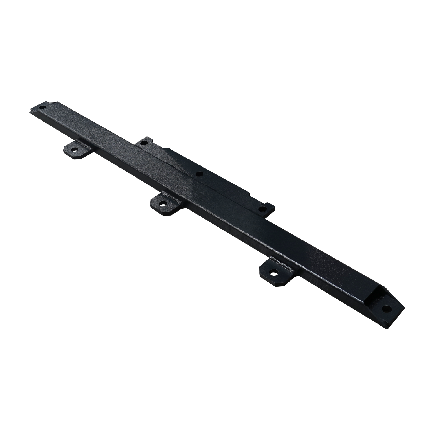 Isolated view of a black column support kit, featuring a long, straight metal bar with multiple mounting holes, designed for structural stability in assembly. - EAE Column Support Kit