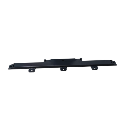 Long, horizontal black column support kit resting on a concrete floor, featuring evenly spaced holes for bolts, designed for stability in structural applications. - EAE Column Support Kit