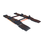 SUV/4WD Adapter on an EAE Scissor Lift, showcasing the adjustable screw pads and extended platform ramps for lifting large vehicles like SUVs and 4WDs with secure, balanced support.