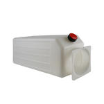 A white hydraulic power unit oil tank with a red cap and a circular front port. - Hydraulic Oil Tank 12L
