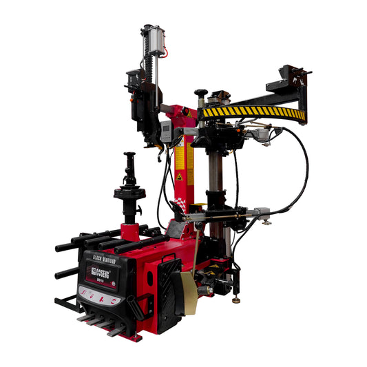 Full view of the Tufflift BD-18 Professional Center Post Leverless Tyre Changer, featuring its heavy-duty frame, high-precision center post clamping system, and robotic demounting arms.