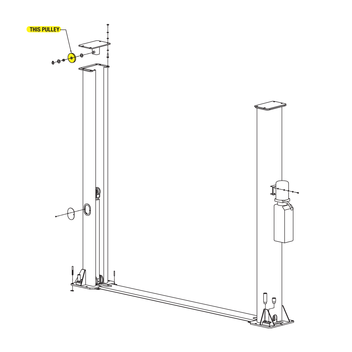 2 Post Hoist Top of Column Pulley location drawing