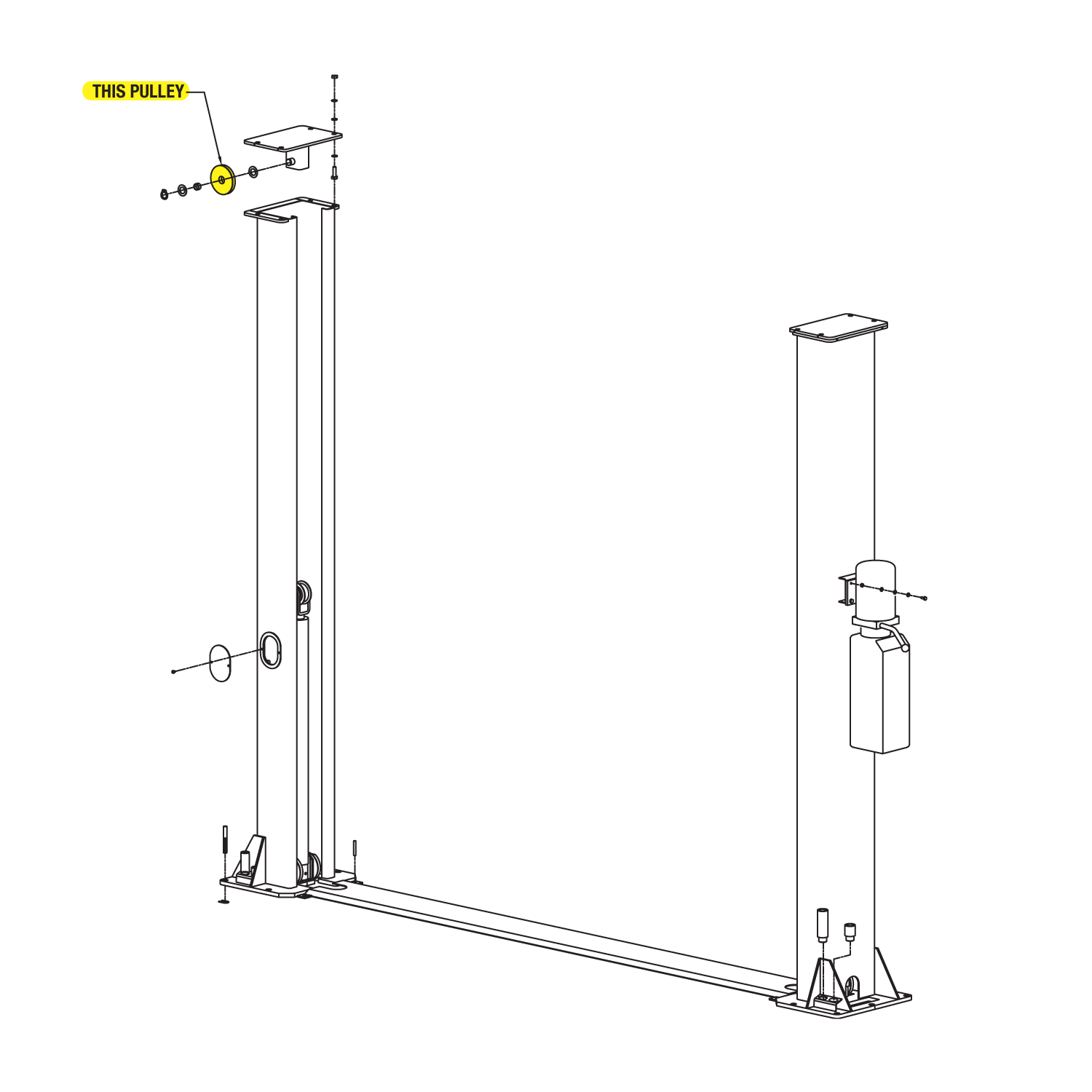 2 Post Hoist Top of Column Pulley location drawing