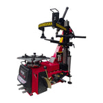 Angled close-up of the C234 Automatic Tyre Changer, displaying control panel, assist arm, and bead press system.