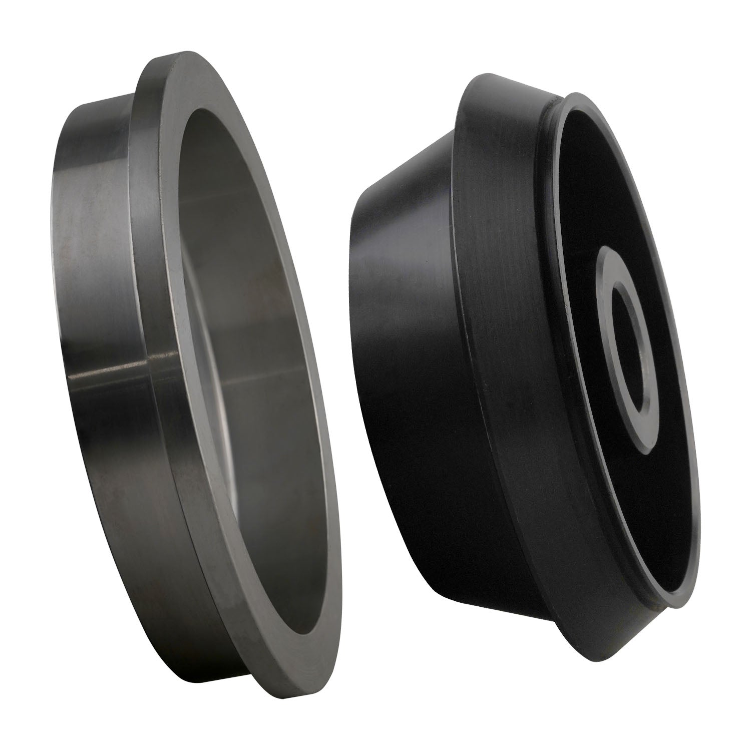 Cone Kit for wheel balancers featuring two precision-engineered metal cones, one with a polished silver finish and the other with a durable black coating.