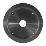 Close-up view of a precision-machined metal cone from a Cone Kit for wheel balancers. The component features a smooth, polished finish with a central hole for mounting and three screw holes for secure attachment.