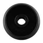Black-coated metal cone from a Cone Kit for wheel balancers, designed for precise wheel centering. The component features a central hole and a stepped design for compatibility with various wheel sizes.