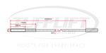 The image features a technical drawing of a cable, likely for mechanical or automotive use. It outlines precise measurements with lengths of 100 mm, 170 mm, and 10334 mm, along with a cable diameter of 15 mm. The layout is streamlined, presented linearly with dimension labels in red for clarity, making it a straightforward technical schematic for industrial use. - 4 Post Hoist Cable 10334mm