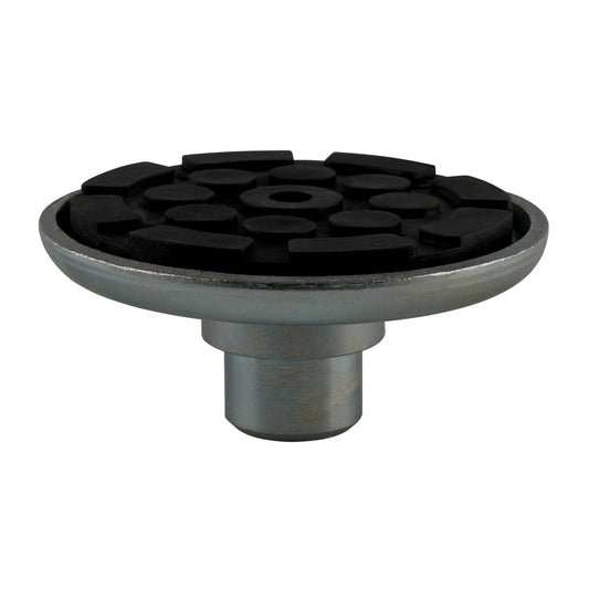 A durable drop-in rubber pad designed for vehicle lifting setups, featuring a textured black surface for stability and protection during maintenance. 