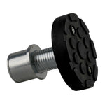 Side view of a screw pad for TLD4.0BP 2 post hoist with a silver base and thread. The black rubber pad on top is clearly visible with grooves for secure lifting.