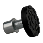 Side view of a screw pad for TLD4.0BP 2 post hoist with a silver base and thread. The black rubber pad on top is clearly visible with grooves for secure lifting.
