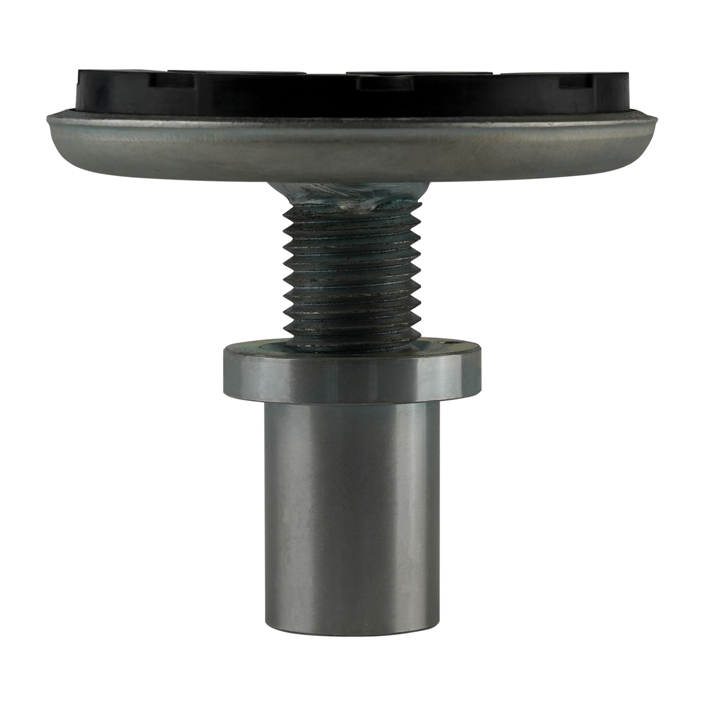 Drop-in screw pad with a threaded metal shaft and a cylindrical base. The pad is extended to full height.