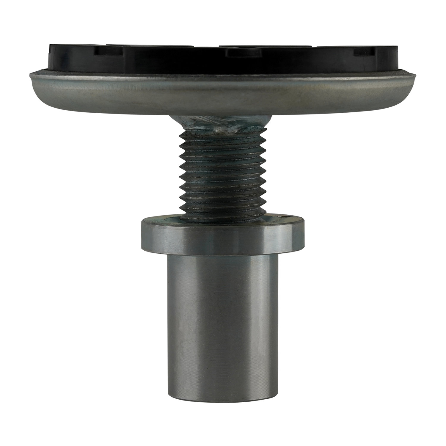 Drop-in screw pad with a threaded metal shaft and a cylindrical base. The pad is extended to full height.