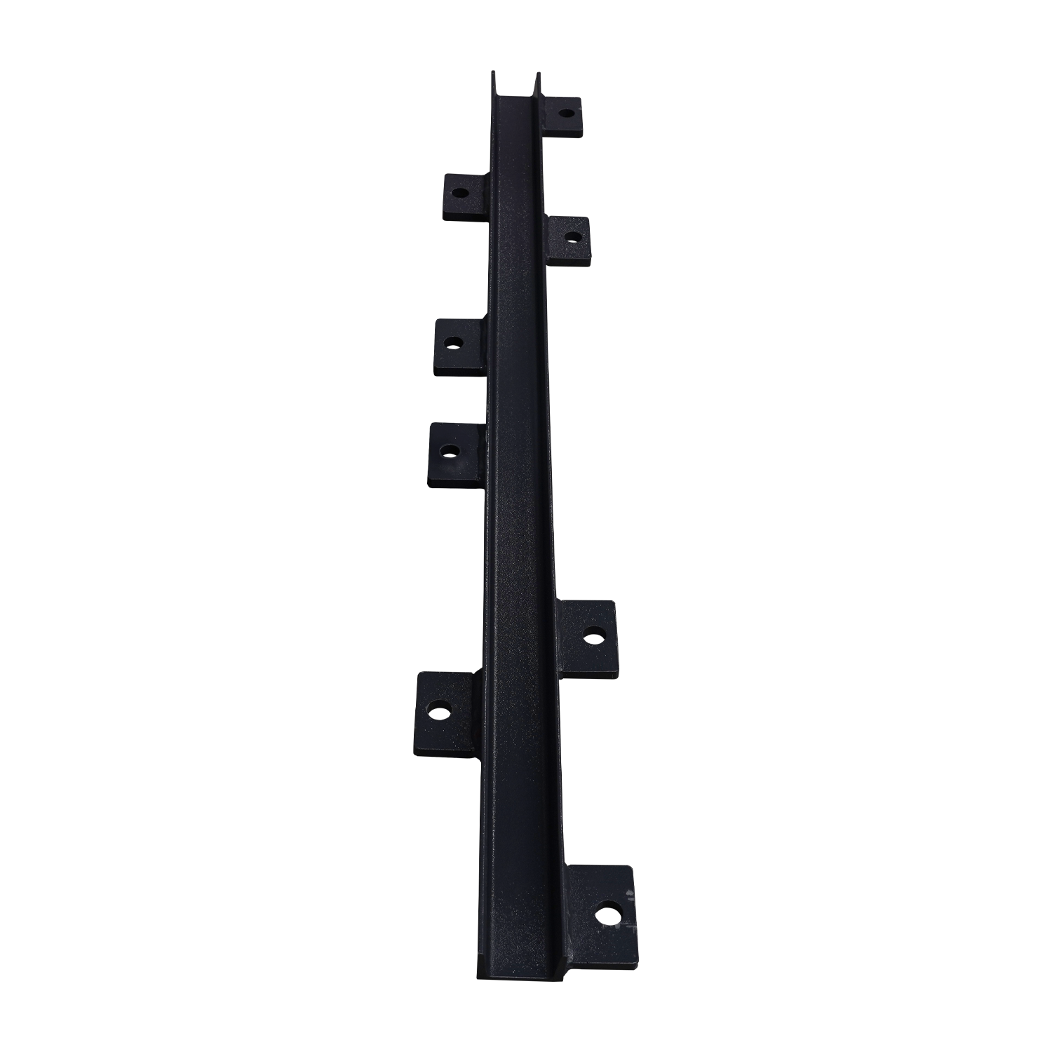 Vertical black column support kit with a series of evenly spaced mounting holes on a concrete floor background. - Column Support Kit