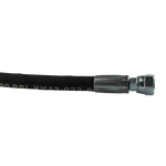This image displays a hydraulic hose with a crimped metal fitting at one end. The hose is labeled with specifications, including a working pressure of 5000 PSI and model code "XK13-022." The fitting is a female connector, designed for secure hydraulic connections in automotive hoist systems, such as for an EAE 2-post car hoist. The hose material is reinforced to handle high-pressure applications effectively.