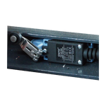 Close-up of a limit switch on a scissor lift, designed to control the maximum height and ensure safe operation. 