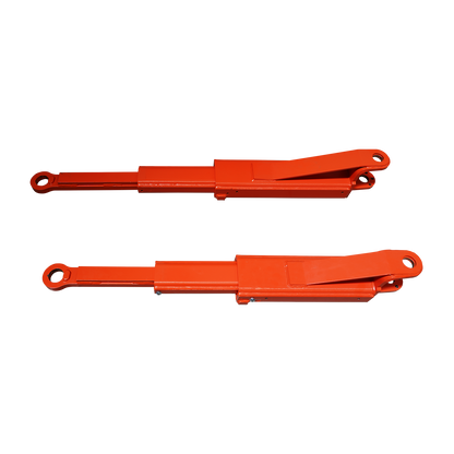 Two orange extension arms for a two post car hoist, shown side by side against a white background. - 2 Post Car Hoist - Low Profile Arms 85mm - Clear Floor - 4 Ton | EE-C9LPA