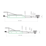 Technical drawing of two low profile extension arms for a twopost car hoist, showing measurements and dimensions for installation and adjustment. - 2 Post Car Hoist - Low Profile Arms 85mm - Clear Floor - 4 Ton | EE-C9LPA