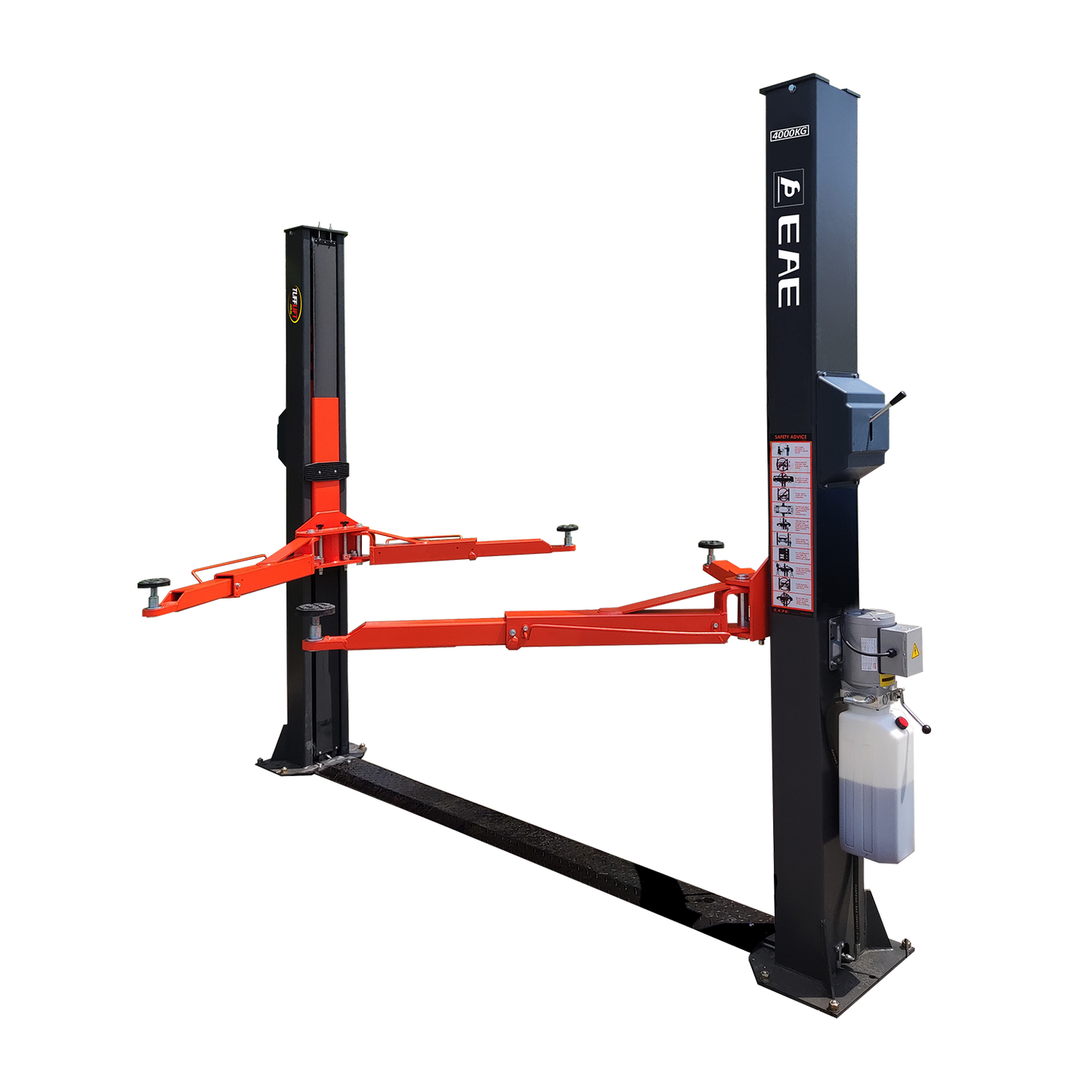 Isolated image of a Tufflift 2 post baseplate car hoist - 2 Post Baseplate Hoist - 4.5 Ton | EE-F10