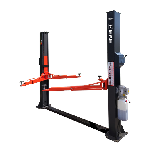 Isolated image of a Tufflift 2 post baseplate car hoist - 2 Post Baseplate Hoist - 4.5 Ton | EE-F10