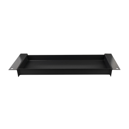 A black rectangular tool tray, designed for use with a 4-post car hoist. The tray provides space for tools and equipment used in automotive maintenance.