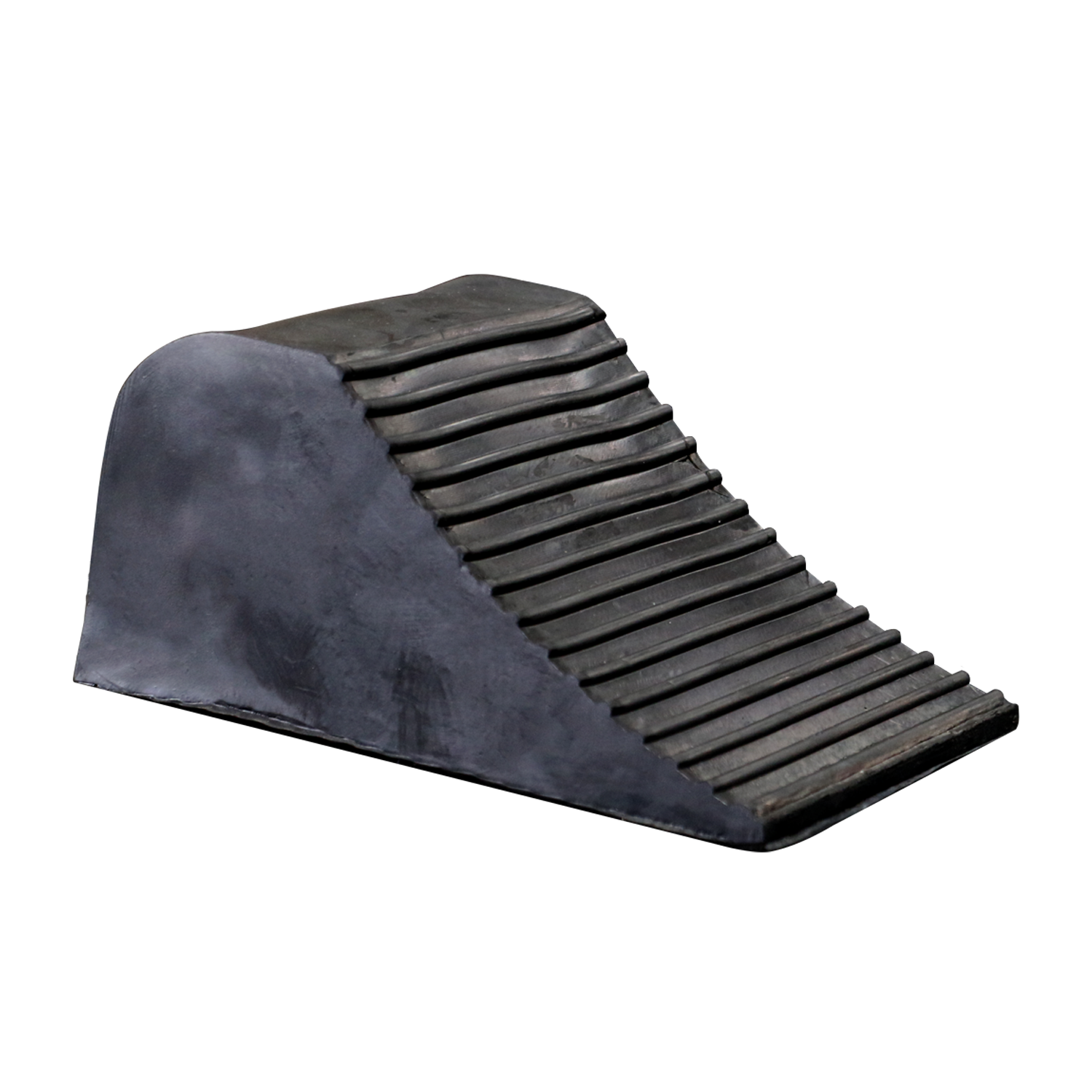 A black rubber wheel chocks with ribbed surfaces, designed to prevent vehicle movement during maintenance or parking. The chocks feature a sturdy, durable construction for securing tires