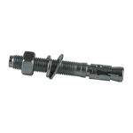 This image shows an M20x150mm anchor bolt assembly, including a threaded bolt, washer, lock washer, and nut. The assembly features an expanding sleeve on the end, used to anchor the bolt securely into solid surfaces like concrete, typically for heavy-duty installations such as car hoists or other industrial equipment.
