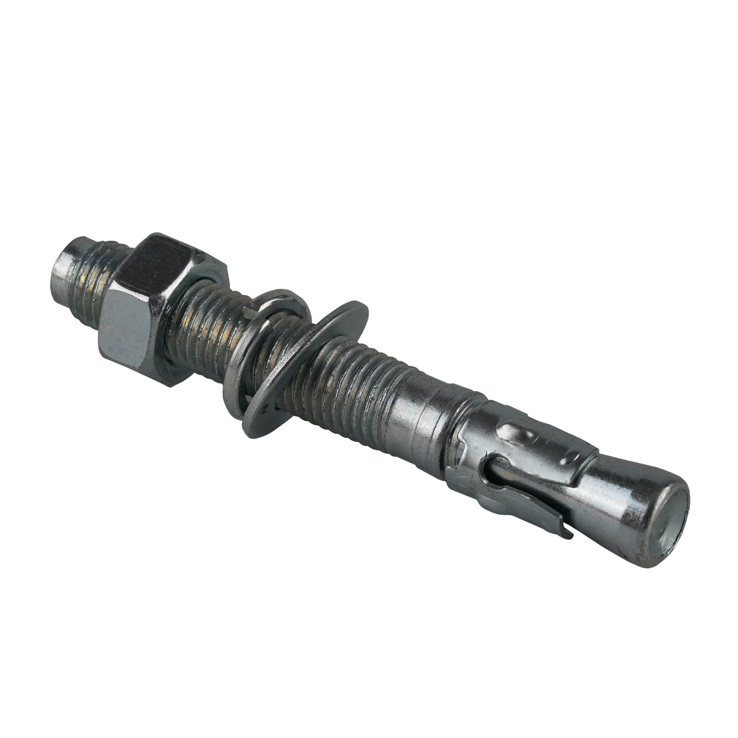 This image shows a close-up of an M20x150mm anchor bolt assembly, featuring a threaded bolt, washer, lock washer, and nut. The expanding sleeve on the bolt end is designed for secure anchoring in concrete or solid surfaces, typically used for heavy equipment installations, such as car hoists or lifts.