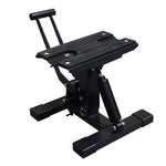 Black compact motorcycle stand, designed for securely lifting and supporting motorcycles. - Motorcycle Stand | TLMMXS