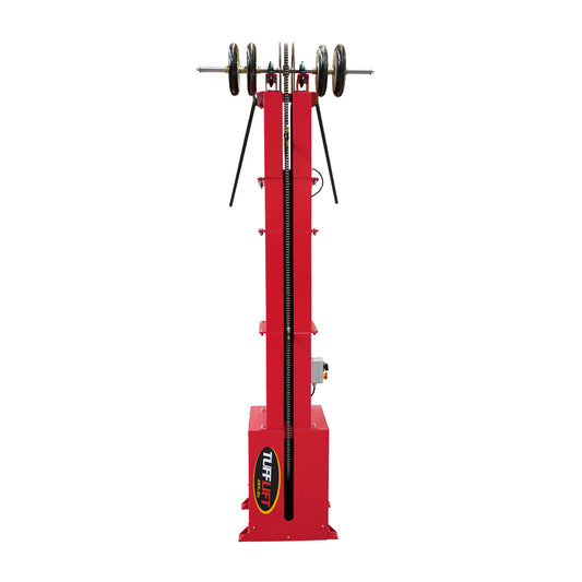 Front on photo of a Red Mezzanine Tyre Elevator