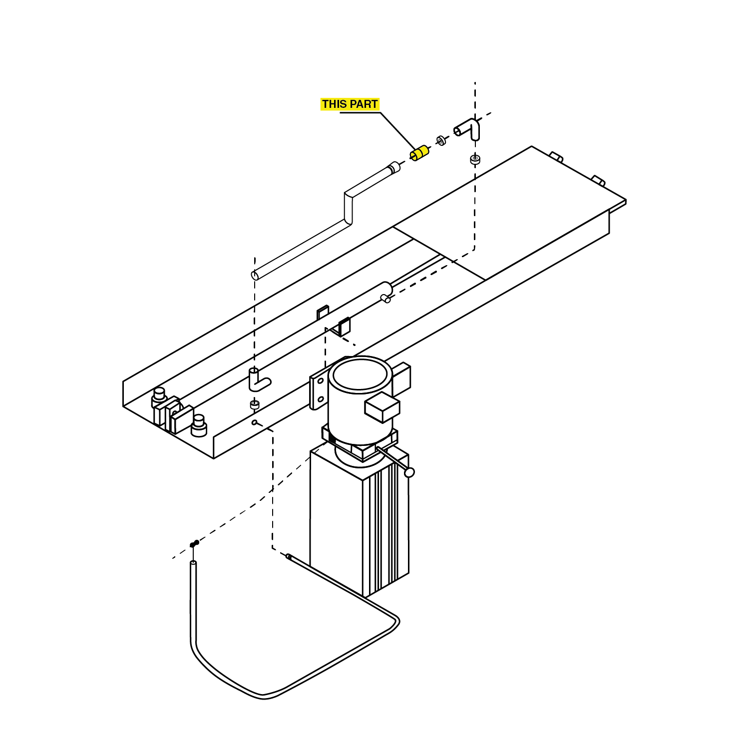 A 2D Drawing of PP8H-093 Straight Anti Burst Fitting, showing where it is placed or located at the TL3.6PH-H (PP8H) 4 post hoist