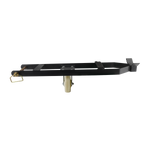 A side view of a caster kit for a 4-post car hoist, featuring a black frame and a white wheel. The kit includes a handle and brackets for securing the caster.