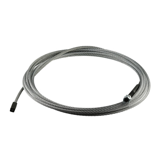 This image shows a 2 Post Car Hoist Cable with a diameter of 12.7mm. One end of the cable is fitted with M20 threads, while the other end features a crimped section. The cable is coiled, indicating it is ready for installation or replacement in a car hoist system.