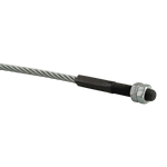 This close-up image shows a section of a 4-post car hoist cable with a detailed view of the M20 threaded end, complete with hex nuts and washers attached. The cable has a diameter of 12.7mm, and the sturdy threading allows for secure attachment during installation.