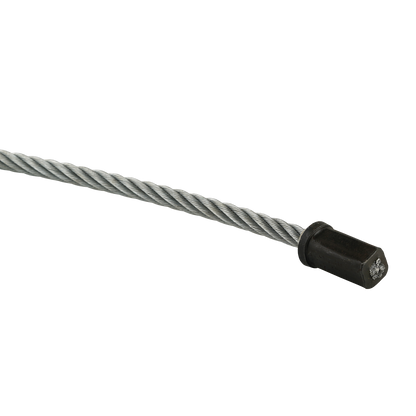 This image shows the opposite end of a 4-post car hoist cable, featuring a crimped hexagonal termination. The cable itself has a diameter of 12.7mm, and this solid end piece provides a secure attachment point for use with car hoists.