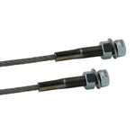 This image displays two detailed close-ups of the ends of a hoist cable. The cable features metal threading and hex nuts on both ends, showcasing the M19 threads and sturdy construction. These threaded sections are used to attach the cable securely within a hoist mechanism, ensuring stability and strength during operation. The twisted metal strands of the cable are also clearly visible.
