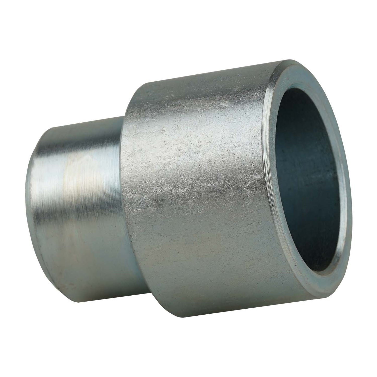 Side view of a silver adapter for adjusting hoist arm pad heights.