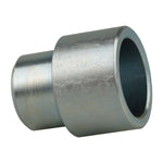Side view of a silver adapter for adjusting hoist arm pad heights.