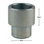 Front view of a silver adapter for hoist pad height adjusting, with width and height dimensions.