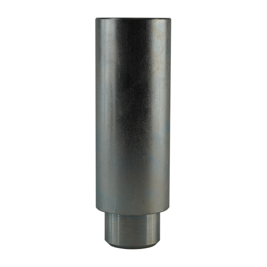 Metal pad height adaptor 127mm x 38mm for automotive hoists, designed to adjust lift height, featuring a cylindrical, smooth metal finish.