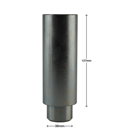 Metal pad height adaptor 127mm x 38mm for automotive hoists, with clearly marked dimensions, used for adjusting lift height in automotive applications.